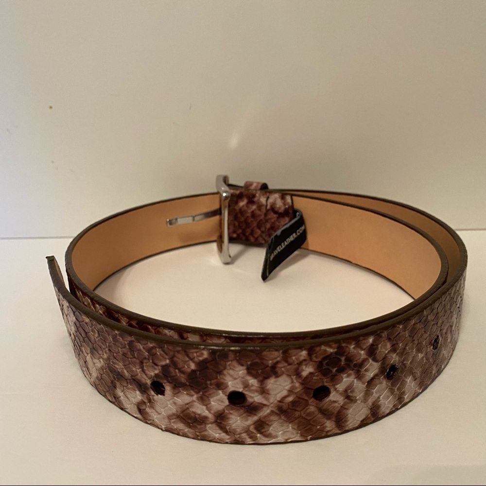 BRAVE LEATHER NEW BELT BROWN CREAM EMBOSSED LEATHER SNAKESKIN LOOK CANADA Size S - Picture 7 of 13